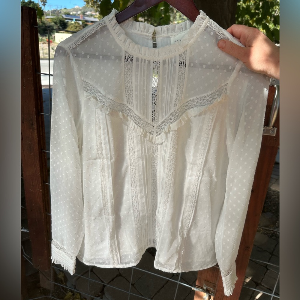 Sezane - ecru long sleeve blouse